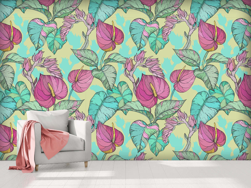 Pink Anthurium Botanical Wallpaper
