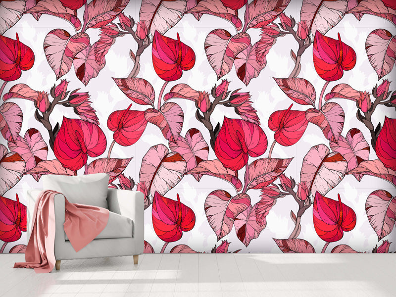 Pink Anthurium Botanical Wallpaper