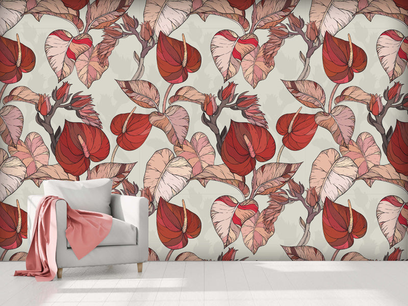 Pink Anthurium Botanical Wallpaper