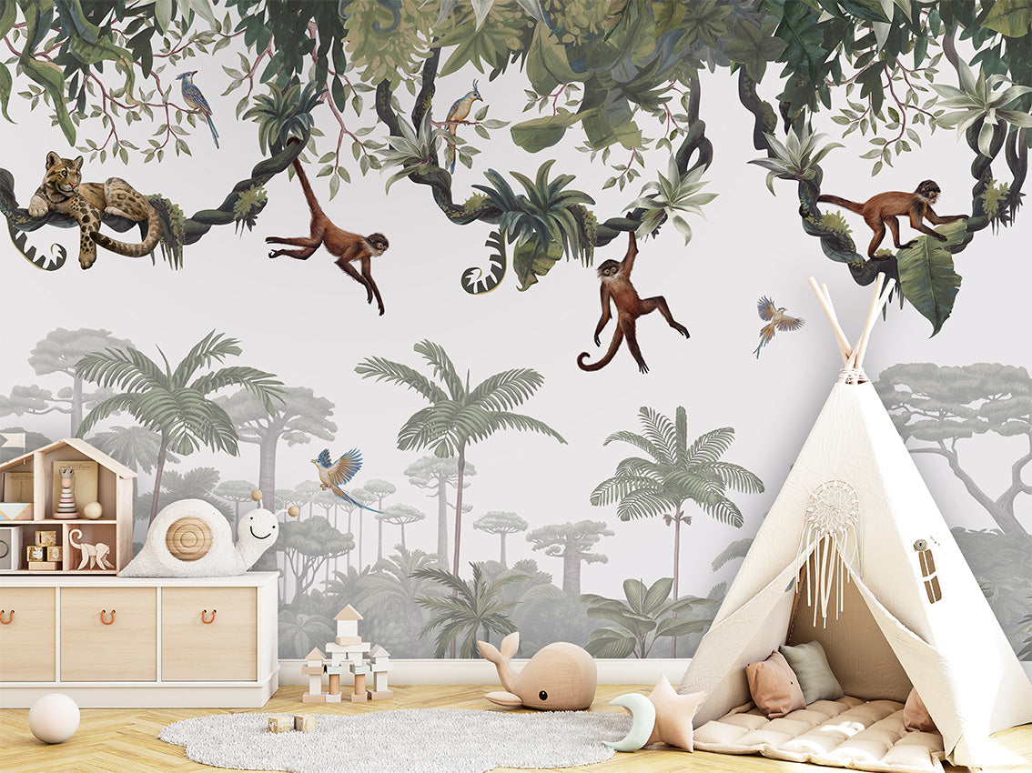 Cheeky Monkeys Jungle Wallpaper Mural