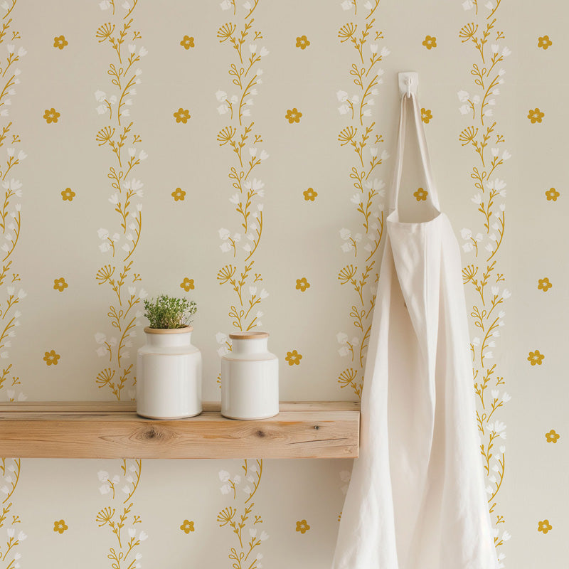 Meadow Stripe – Delicate Floral Wallpaper in Soft Pastels