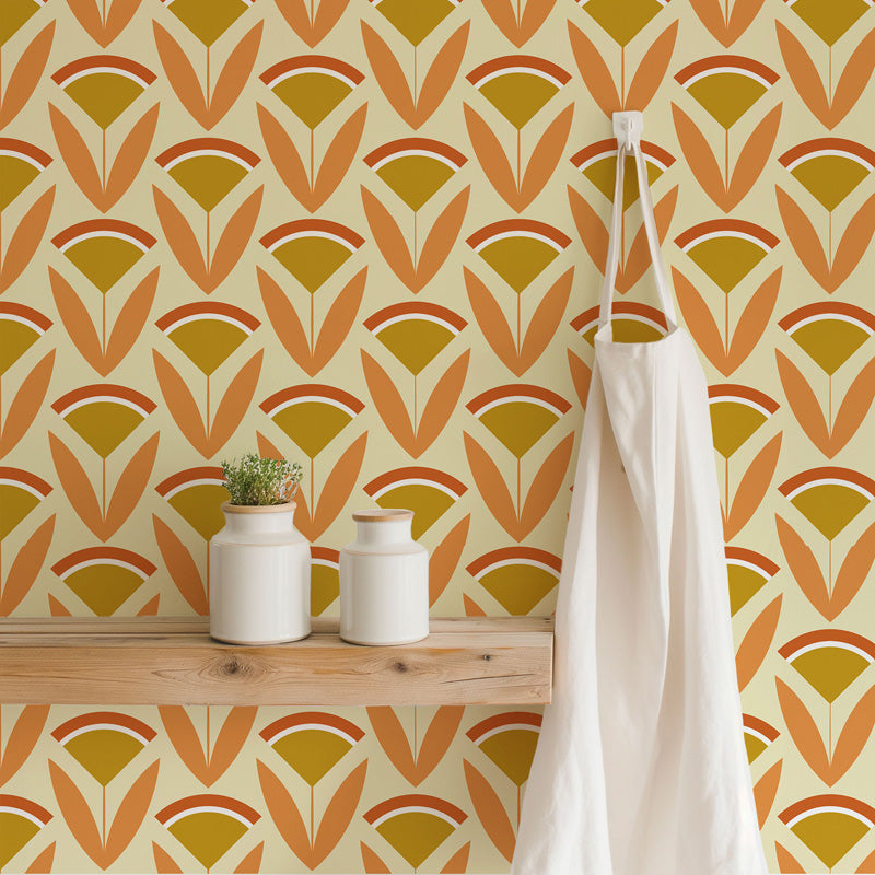 Harvest Fan – Retro Geometric Wallpaper in Warm Ochre