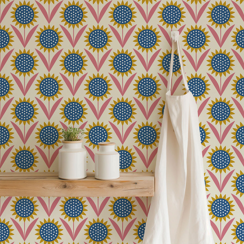 Sunburst Bloom – Retro Floral Wallpaper
