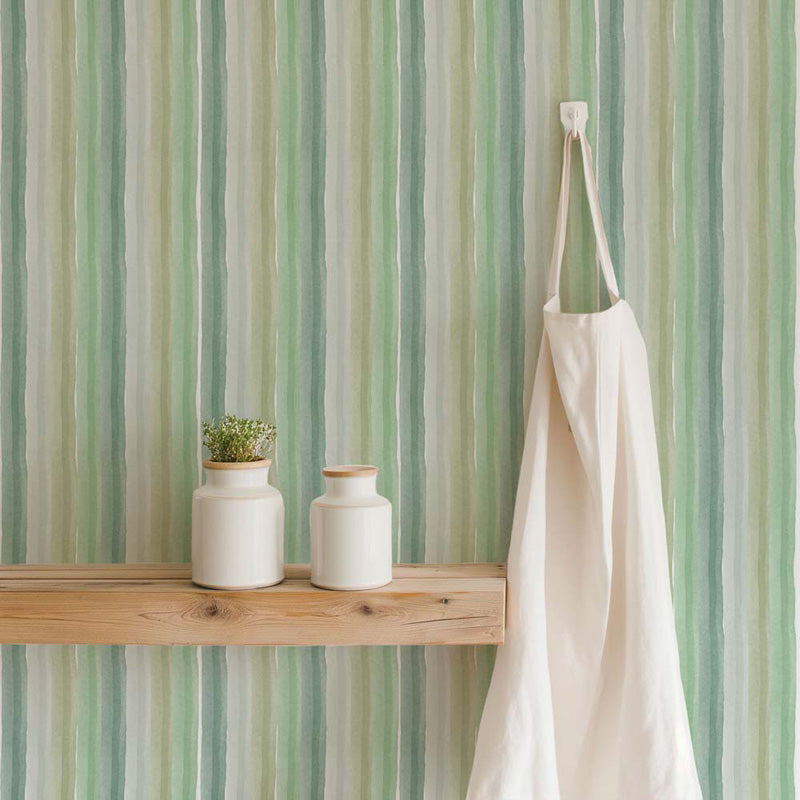 Meadow Wash Stripe – Soft Watercolour Striped Wallpaper