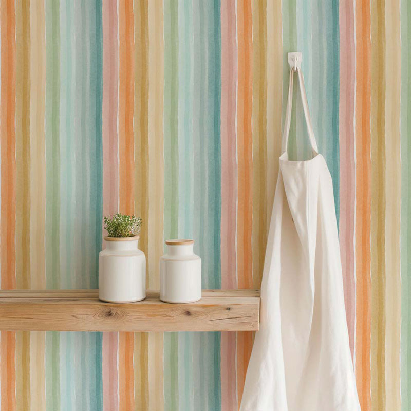 Meadow Wash Stripe – Soft Watercolour Striped Wallpaper