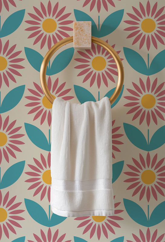 Sunflower Pop – Retro Floral Wallpaper in Bright Pastels