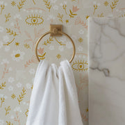 Golden Meadow – Whimsical Floral Wallpaper in Soft Neutrals