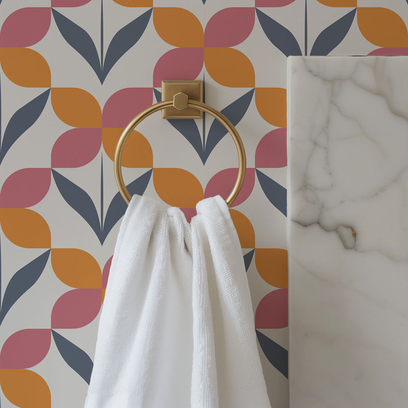 Petal Grid – Retro Geometric Floral Wallpaper