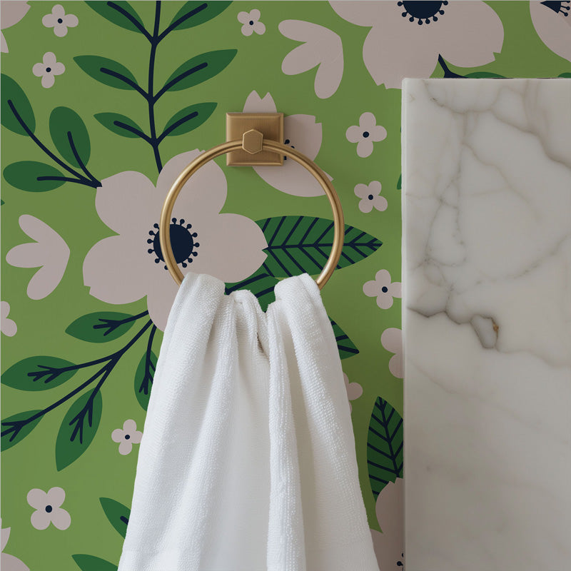 Green Blossom Folk Wallpaper – Fresh Botanical Design
