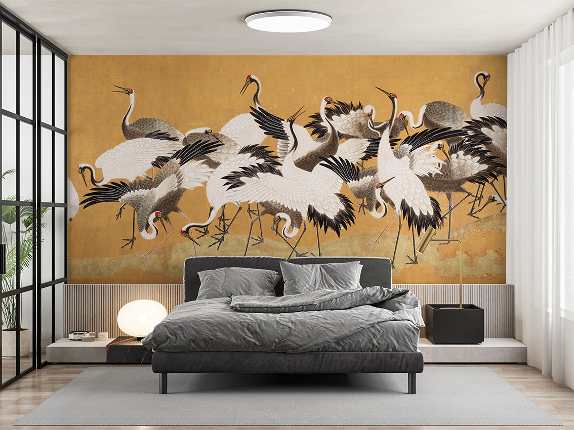 Crane Birds Japanese Chinoiserie Wallpaper Mural