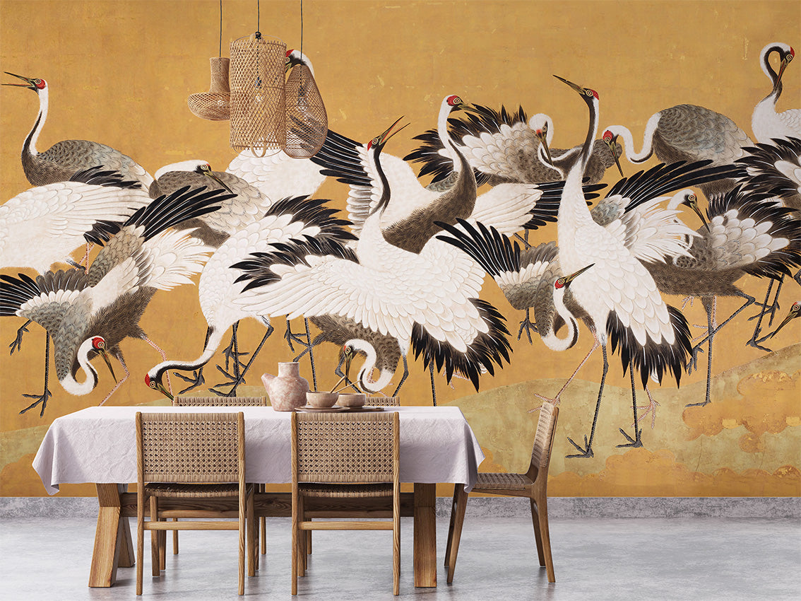 Crane Birds Japanese Chinoiserie Wallpaper Mural