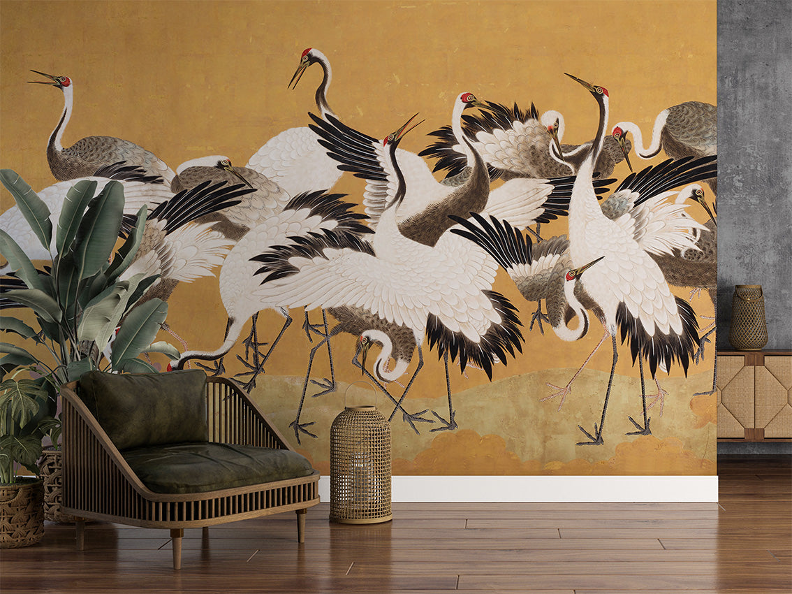 Crane Birds Japanese Chinoiserie Wallpaper Mural