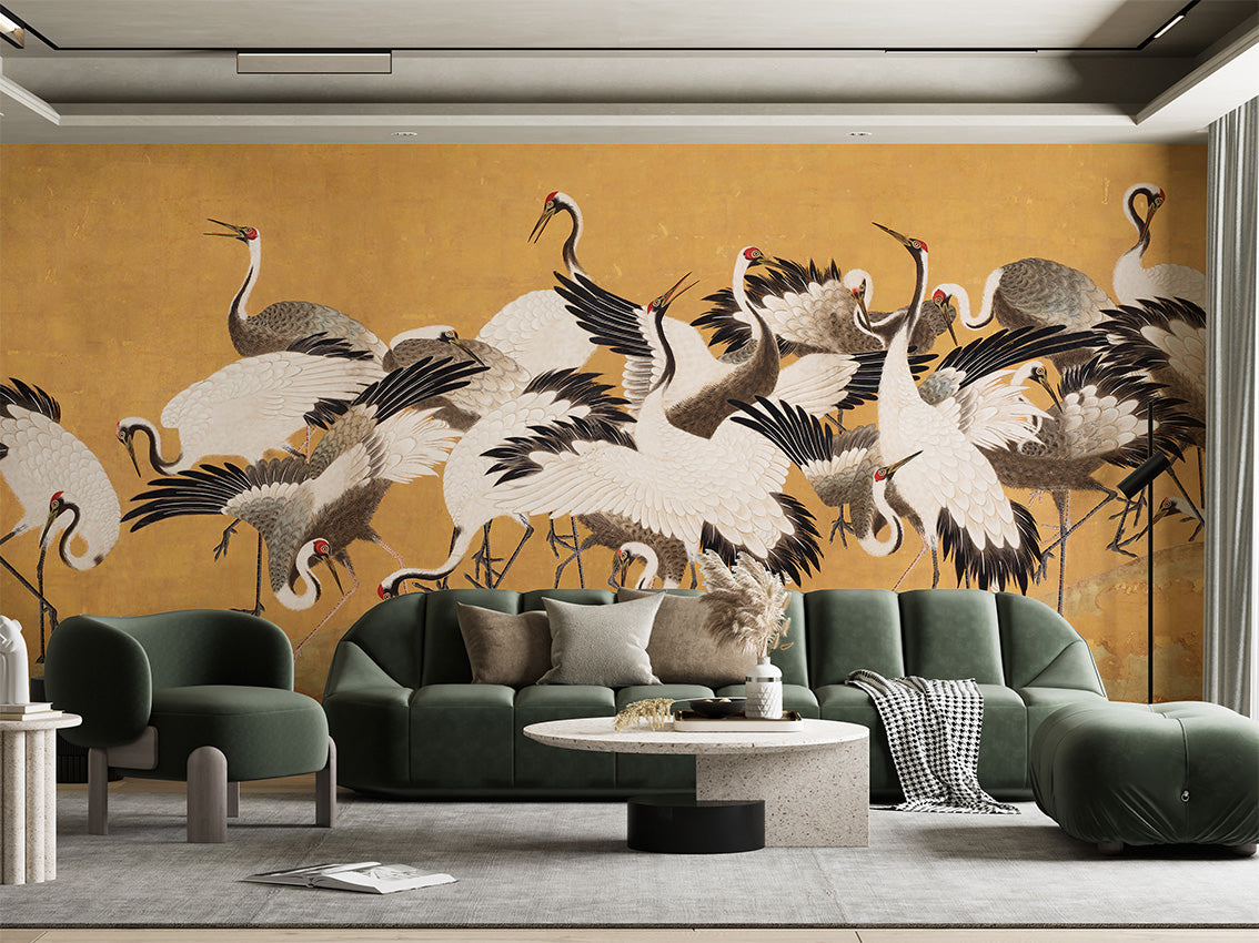 Crane Birds Japanese Chinoiserie Wallpaper Mural