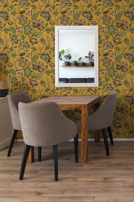 Vintage Botanical Folk Floral Wallpaper