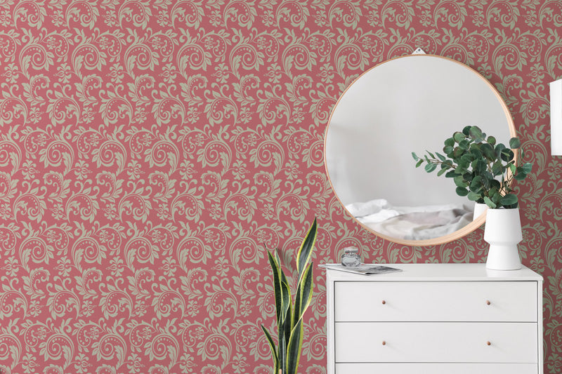 Classic Scroll Damask Wallpaper – Soft Traditional Pattern