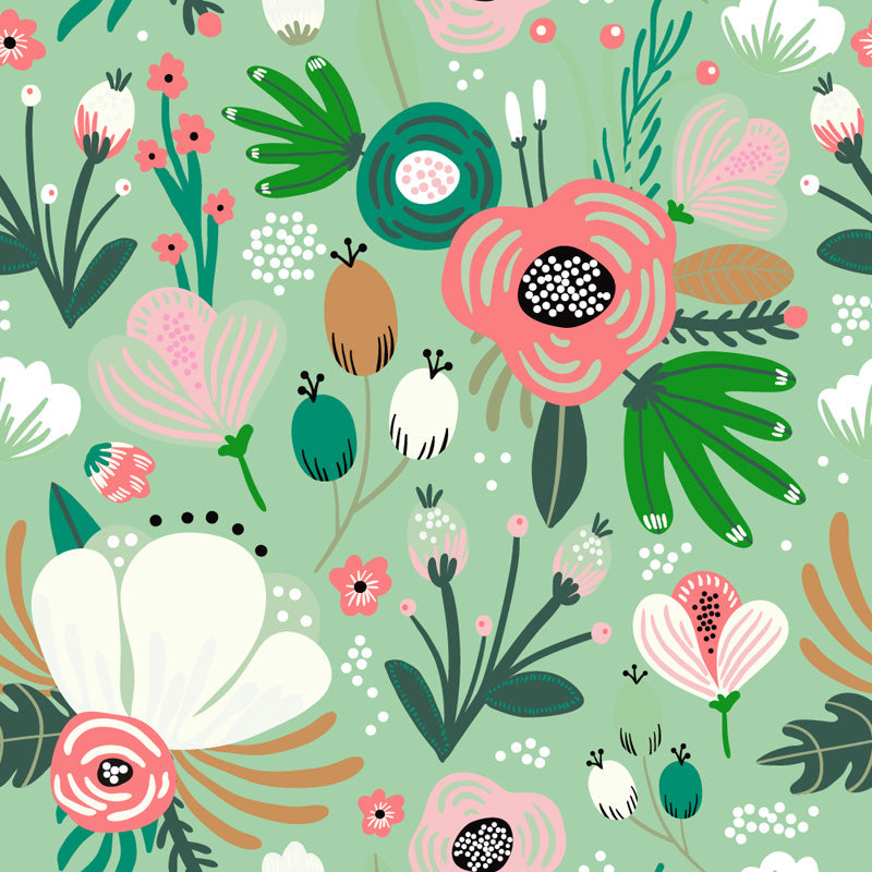 Floral Garden Folk Art Wallpaper