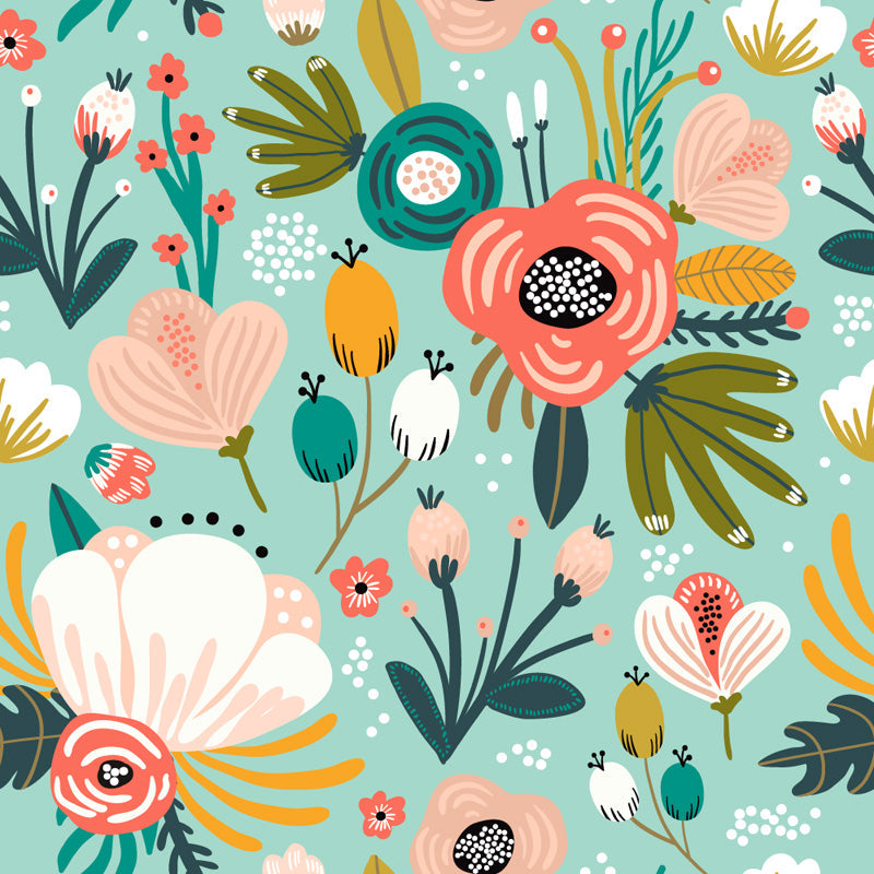 Floral Garden Folk Art Wallpaper