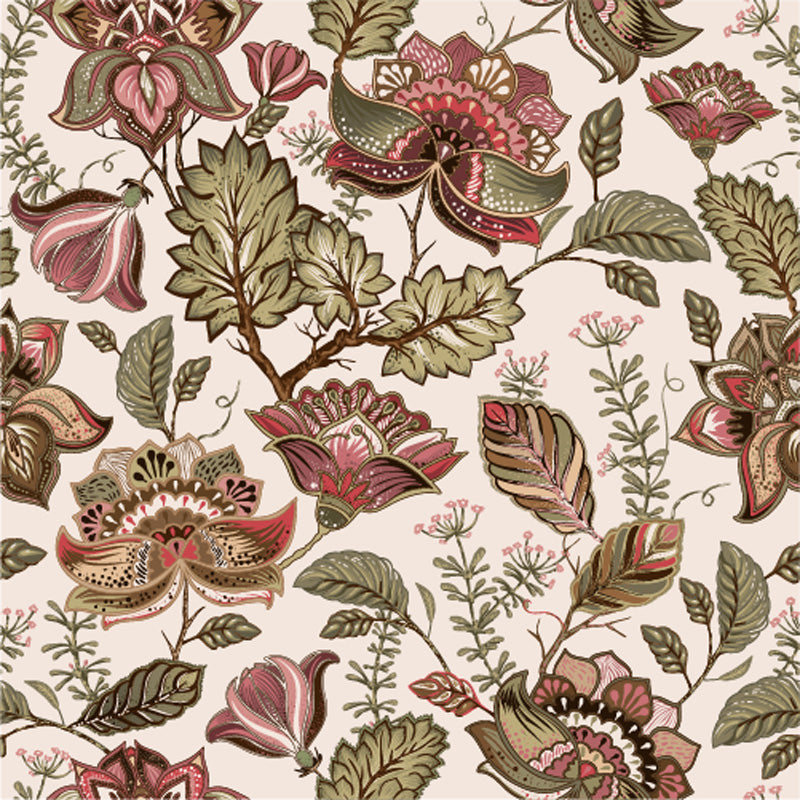 Vintage Botanical Folk Floral Wallpaper