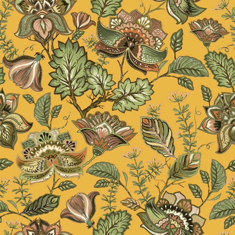 Vintage Botanical Folk Floral Wallpaper