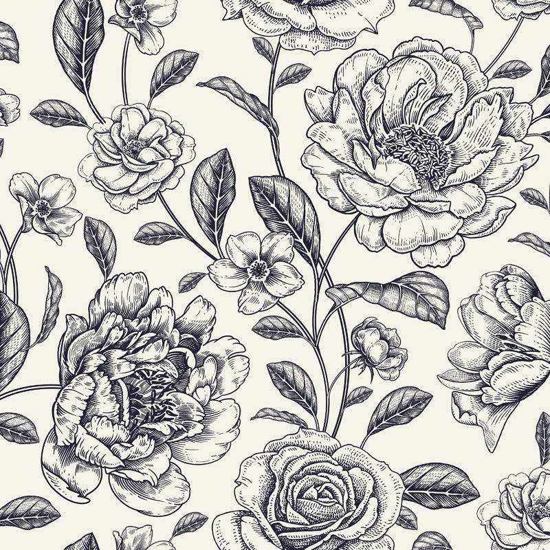 Noir Bloom – Floral Wallpaper in Black