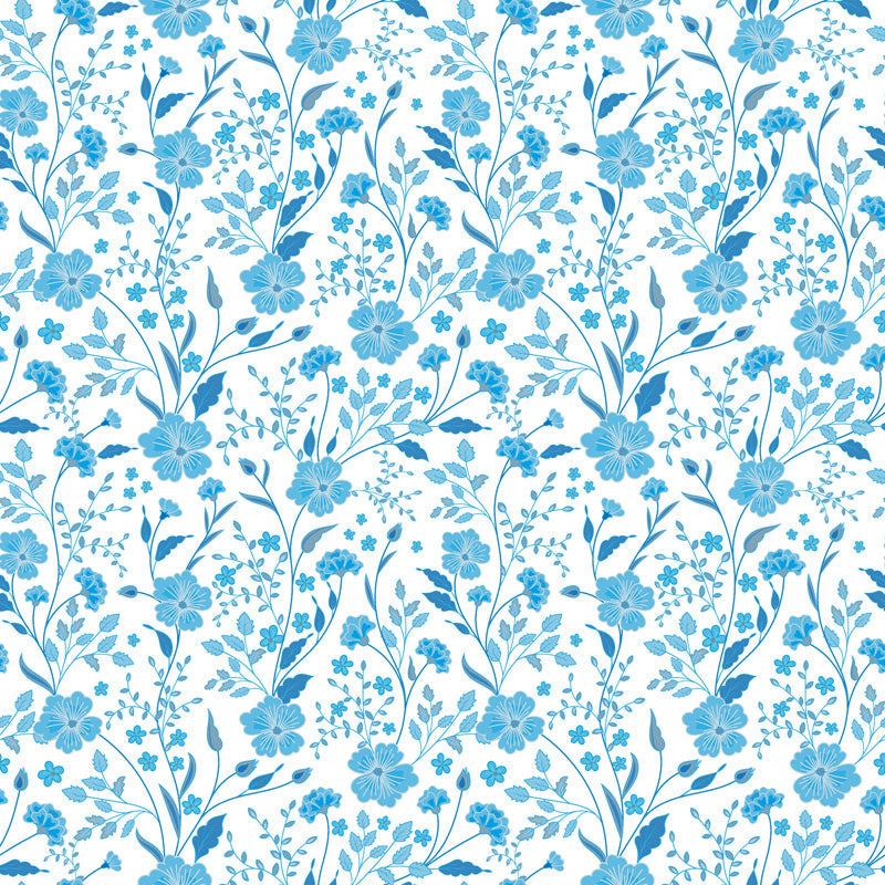 Azure Meadow – Floral Wallpaper in Blue