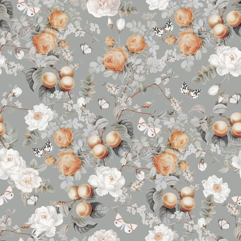 Vintage Orchard – Floral Wallpaper in Soft Grey