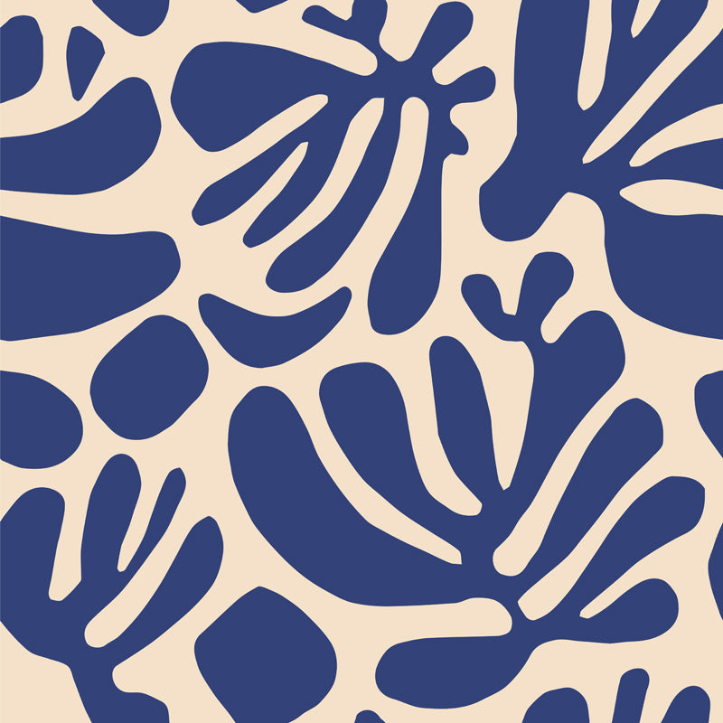 Indigo Canopy – Abstract Leaf Wallpaper in Blue & Beige