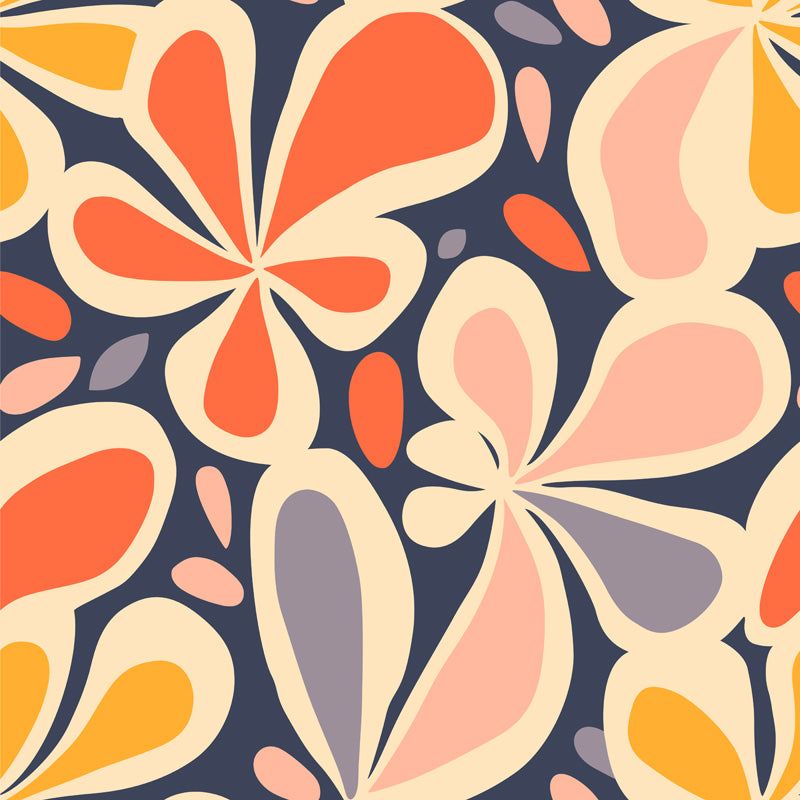 Petal Pop – Abstract Floral Wallpaper in Navy & Peach