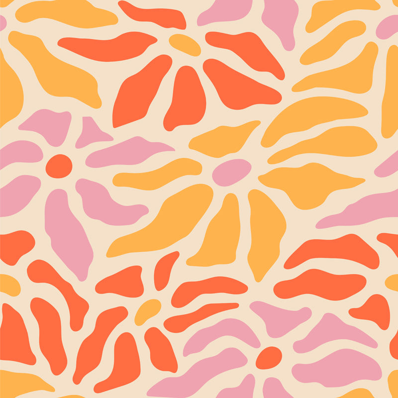 Sunburst Bloom – Abstract Floral Wallpaper in Peach & Yellow
