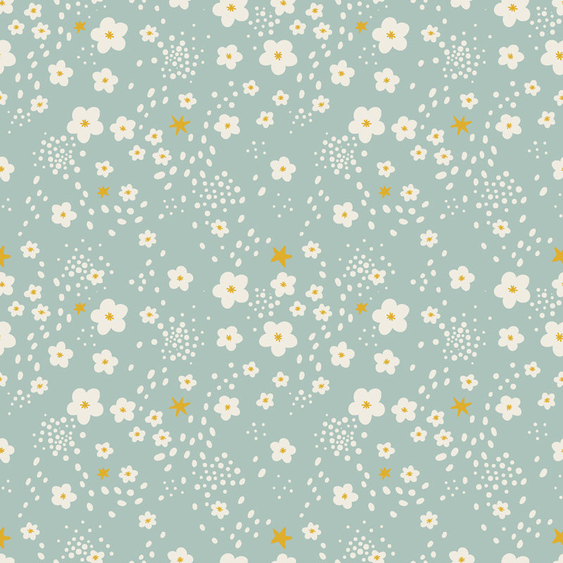 Stardust Petals – Playful Floral Wallpaper in Soft Pastels