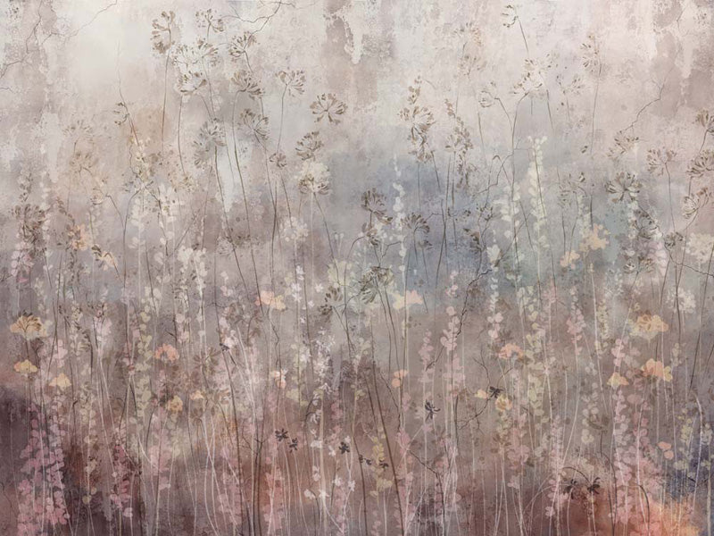 Abstract art with floral wallpaper on a textured background