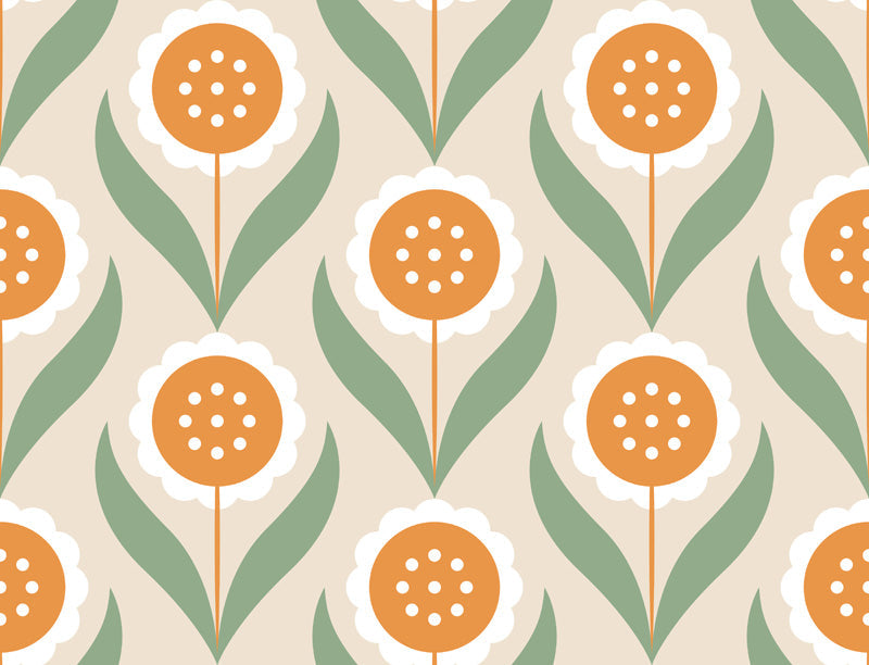 Folk Petal – Retro Floral Wallpaper in Warm Neutrals