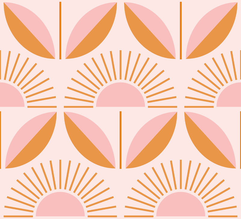 Sunrise Folk – Retro Geometric Wallpaper in Blush and Ochre