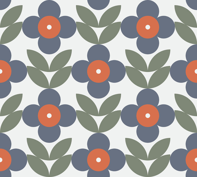 Nordic Bloom – Folk Floral Wallpaper in Blue and Olive