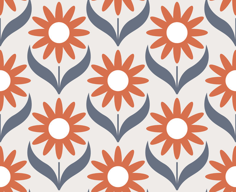 Burnt Daisy – Retro Floral Wallpaper