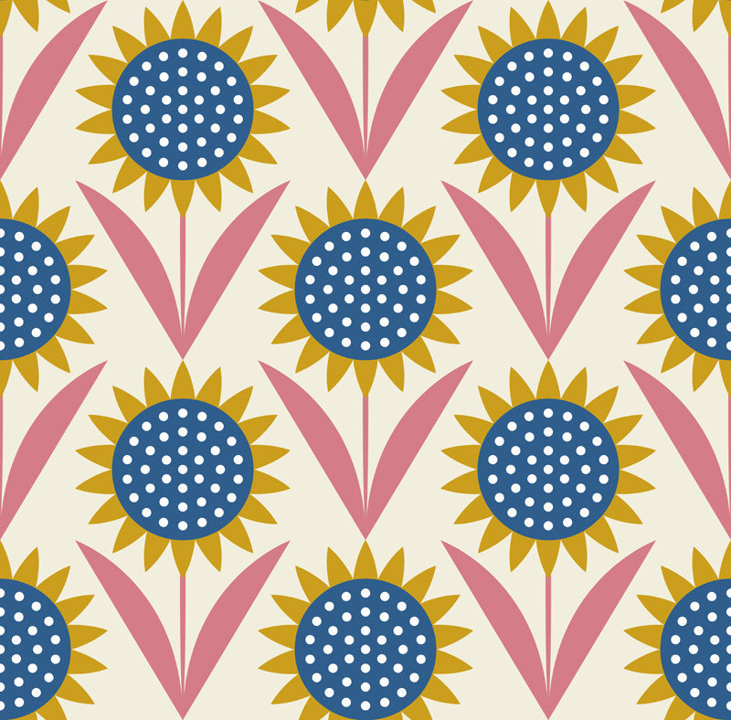 Sunburst Bloom – Retro Floral Wallpaper