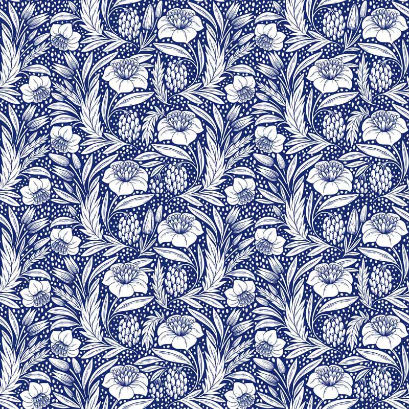 Indigo Garden – Classic Botanical Floral Wallpaper