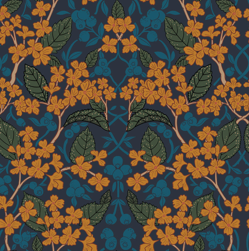 Midnight Botanica Floral Wallpaper – Decorative Botanical Pattern