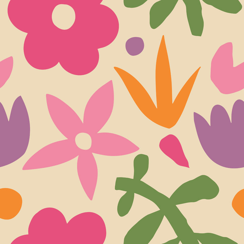 Joyful Garden Floral Wallpaper – Playful Botanical Design