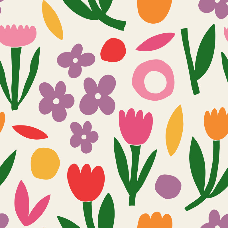 Bloom Parade Floral Wallpaper – Playful Botanical Design
