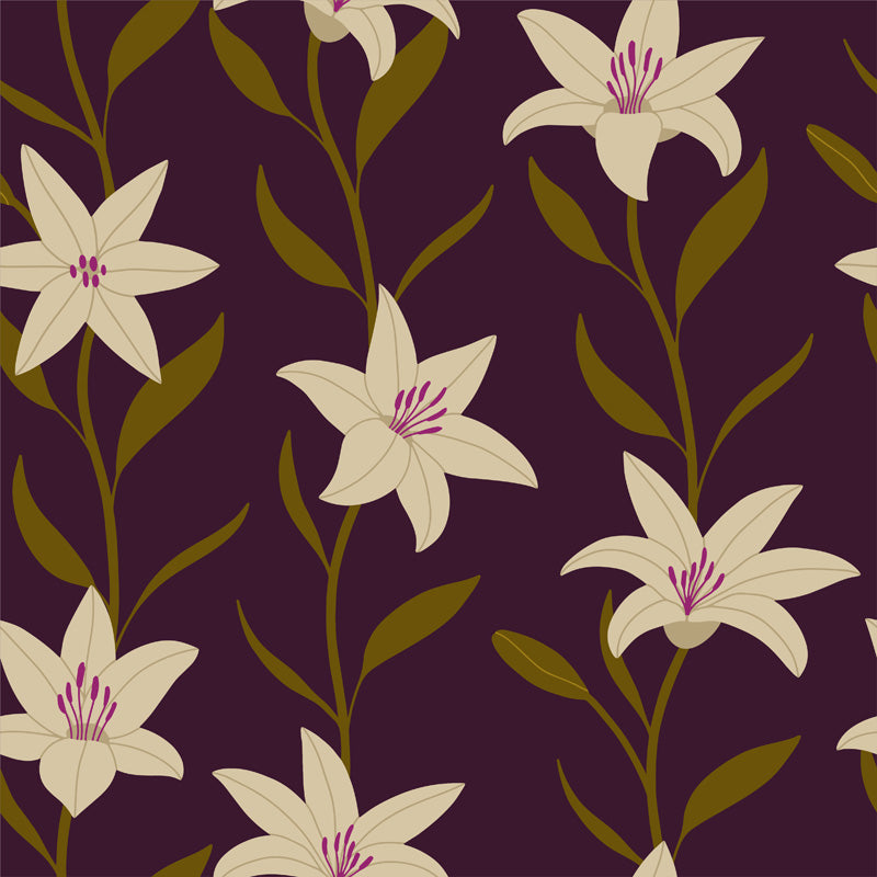 Evening Lily Floral Wallpaper – Elegant Botanical Design