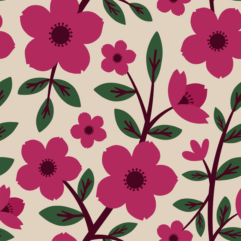Rosewood Bloom Floral Wallpaper – Folk Botanical Design