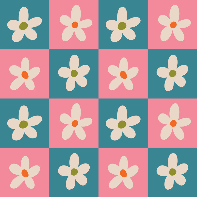 Flower Check Floral Wallpaper – Playful Geometric Design
