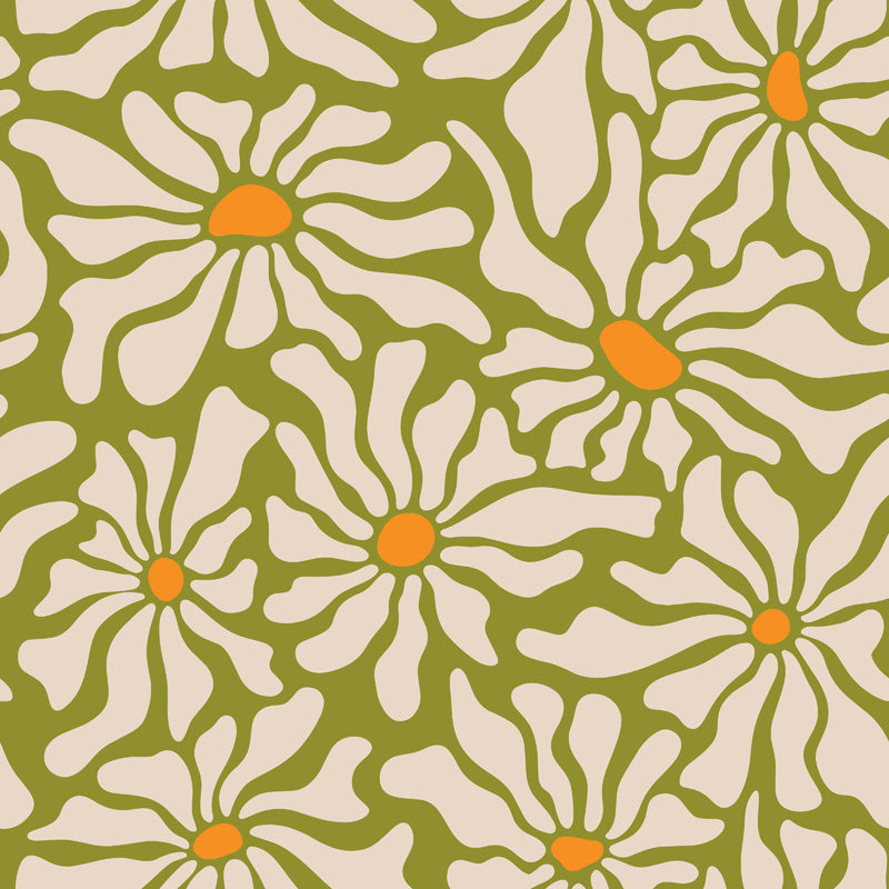 Retro Daisy Wave Floral Wallpaper – Bold Botanical Design
