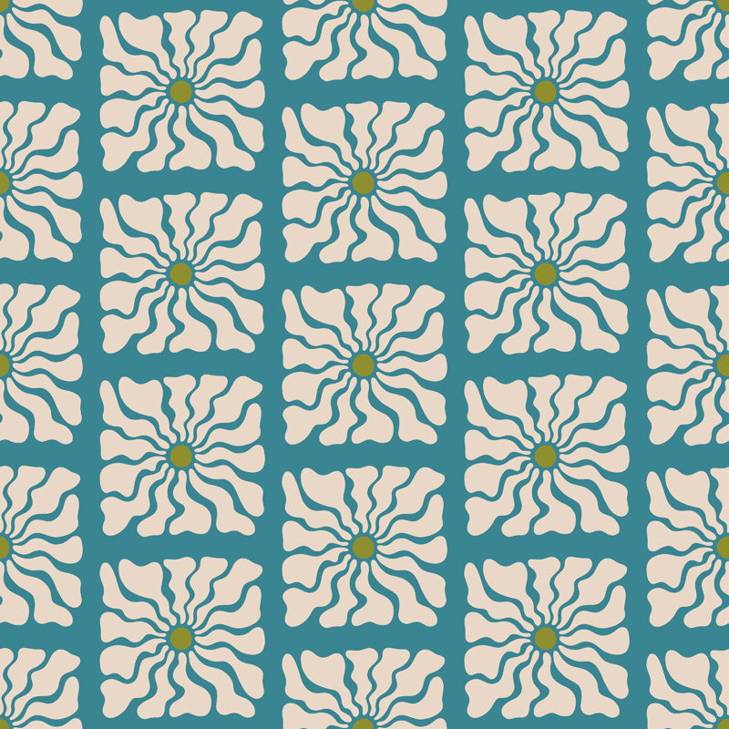 Sunburst Tile Floral Wallpaper – Retro Geometric Design