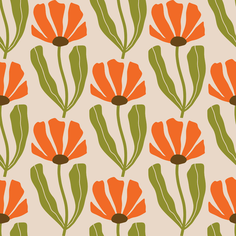 Marigold Folk Floral Wallpaper – Retro Botanical Design