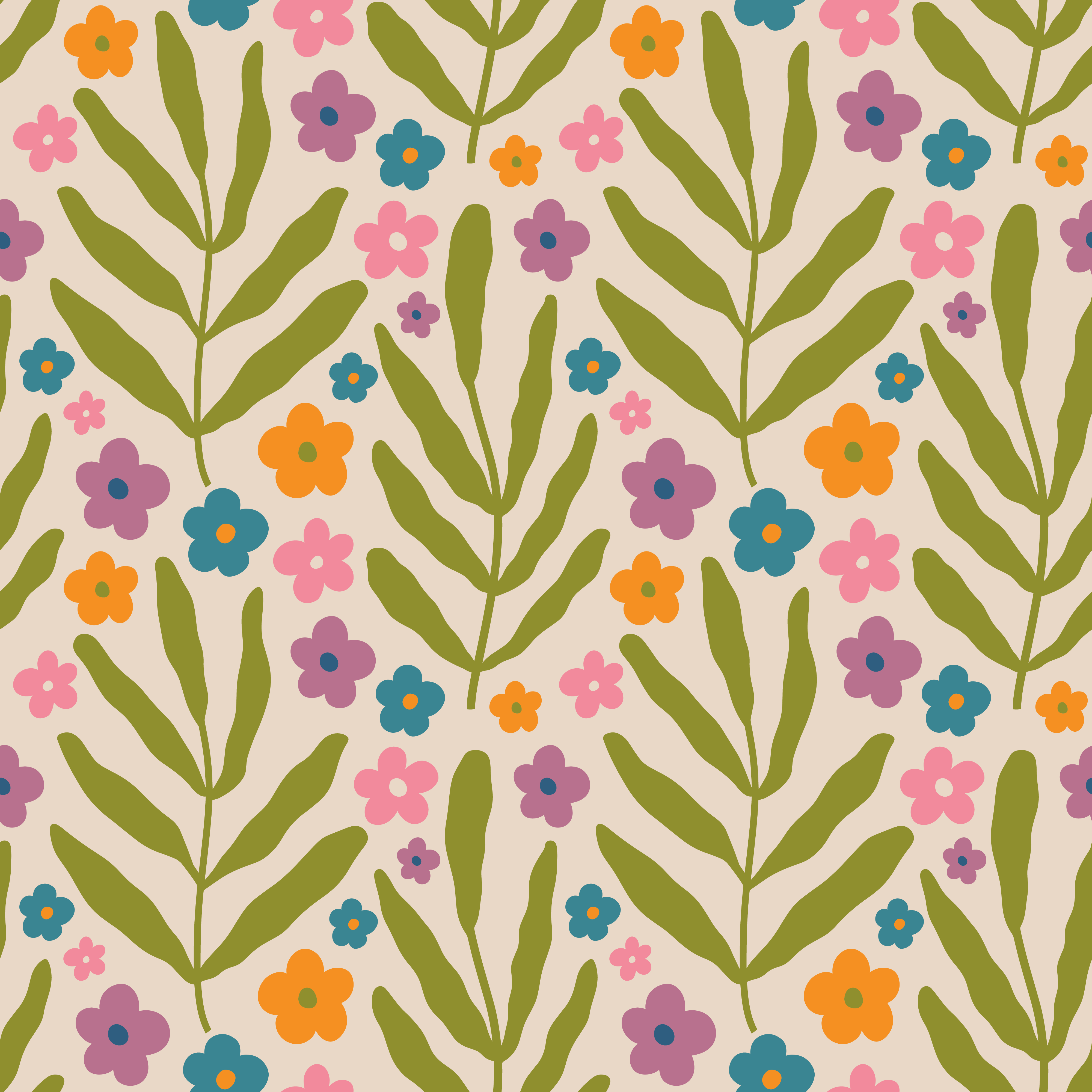 Folk Meadow Floral Wallpaper – Playful Botanical Design