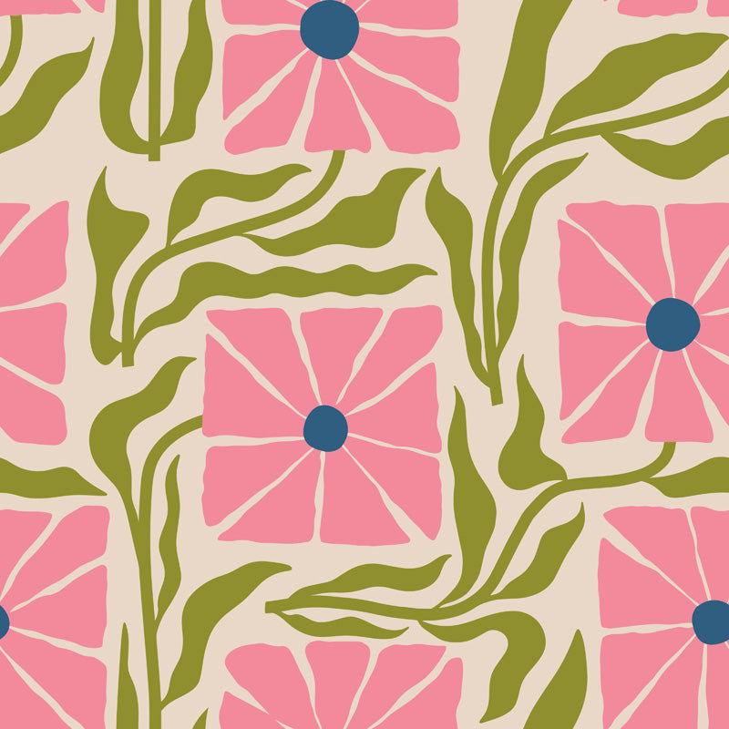 Petal Tile Floral Wallpaper – Retro Botanical Design