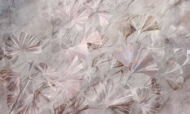 Decorative stone surface with leaf wallpaper pattern