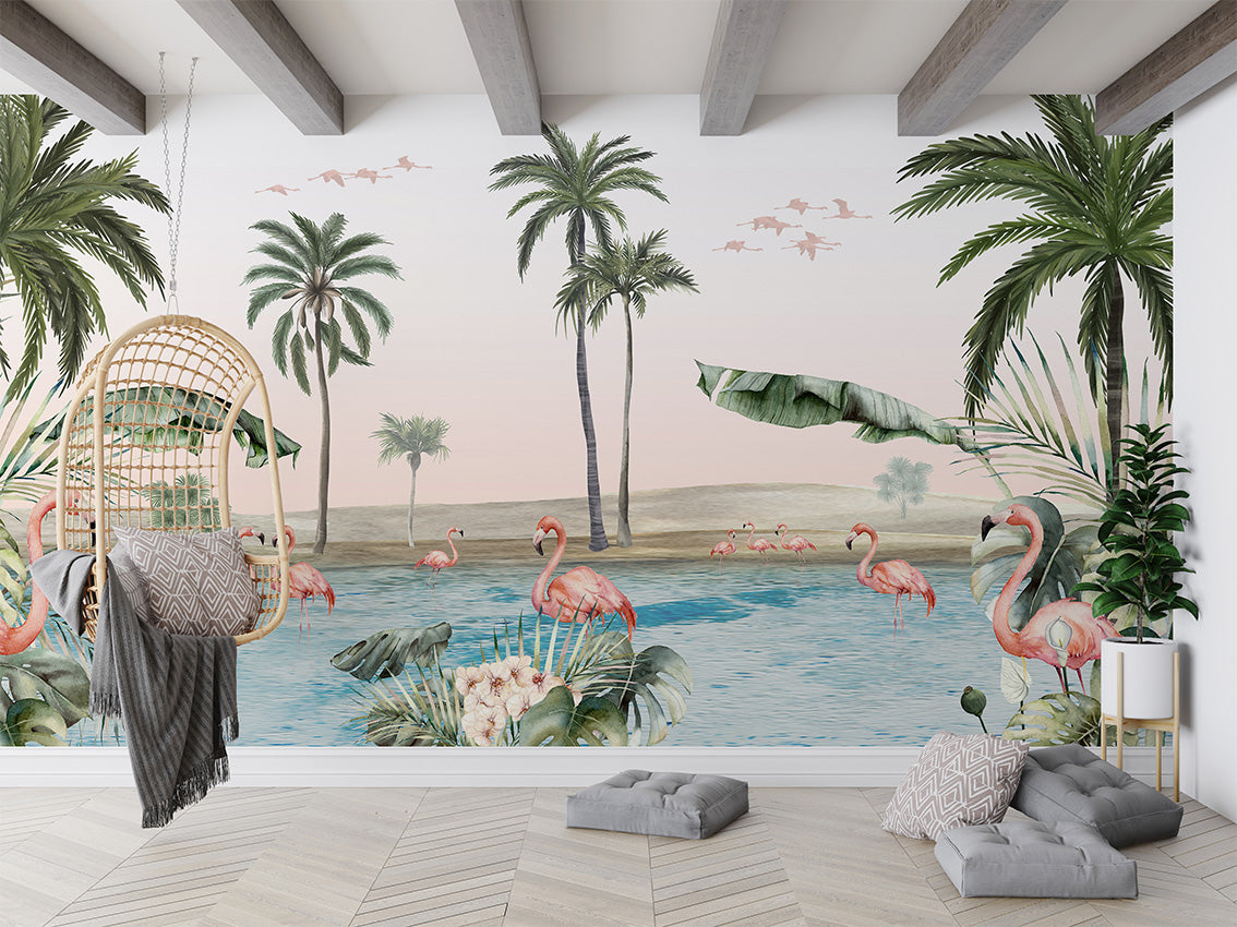 Flamingo Oasis Tropical Wallpaper Mural